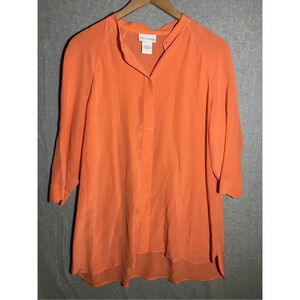 Womens Soft Surroundings Blouse Neon Orange Hidden Button Silk Career Work